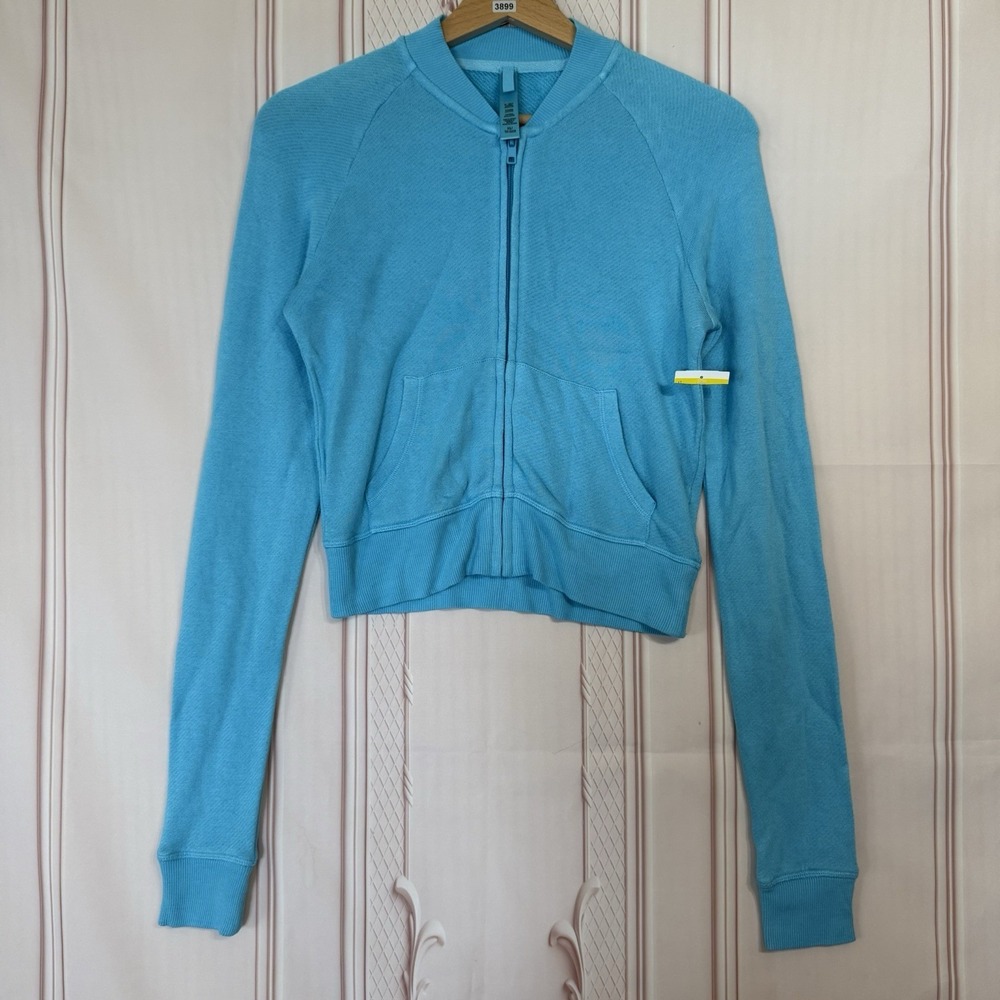 SKIMS French Terry Modal Zip Up Sweater Cyan Size XS NWOT Pockets